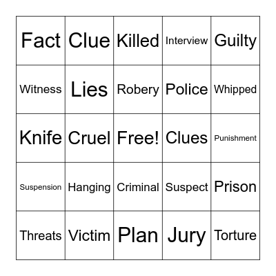 Murder Mystery Bingo Card