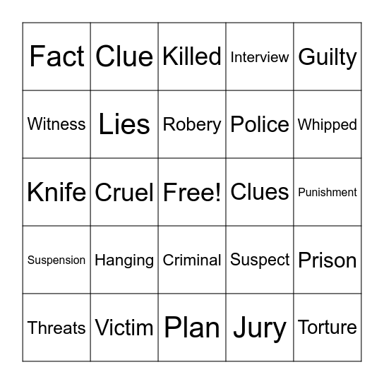 Murder Mystery Bingo Card