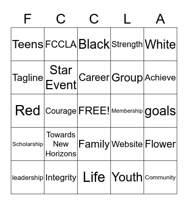 FCCLA Bingo  Bingo Card