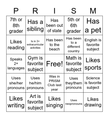 Get to know you bingo Card