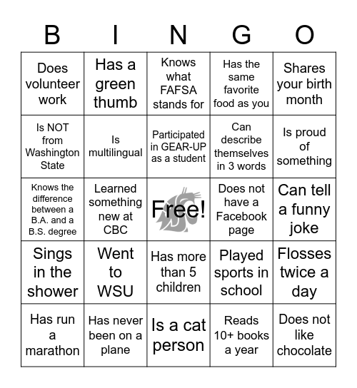 Human Bingo! Find someone who... Bingo Card