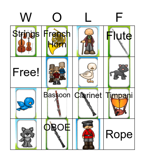 Peter and the Wolf Bingo Card