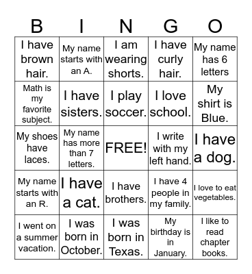 Jump Start My School Year Bingo Card