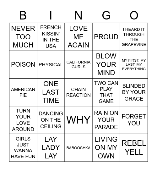 Solo Artists Bingo Card