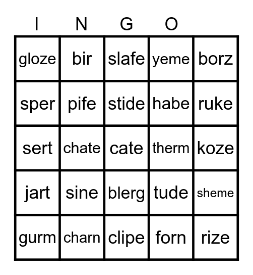 Bossy R & Silent E Bingo Card