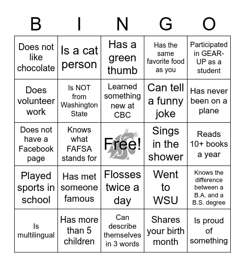 Human Bingo! Find someone who... Bingo Card