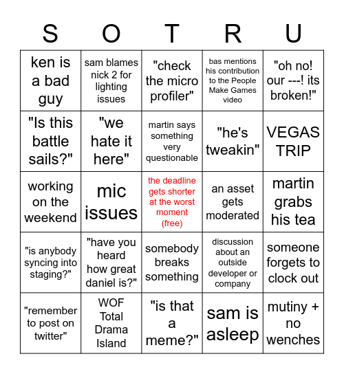 Winds of Fortune Development Bingo Card