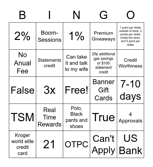 Kroger & Harris Teeter Bingo Card