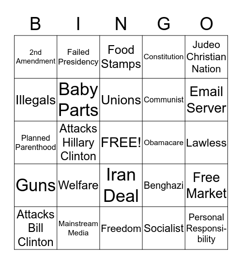 Republican Party Debate Bingo Card