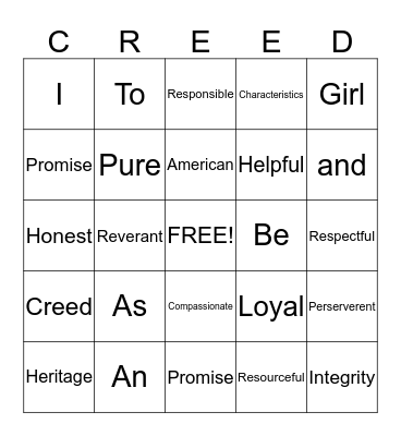 CREED Bingo Card