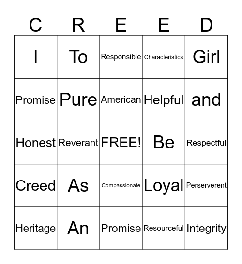 CREED Bingo Card