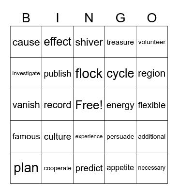 Vocabulary Review BINGO Card