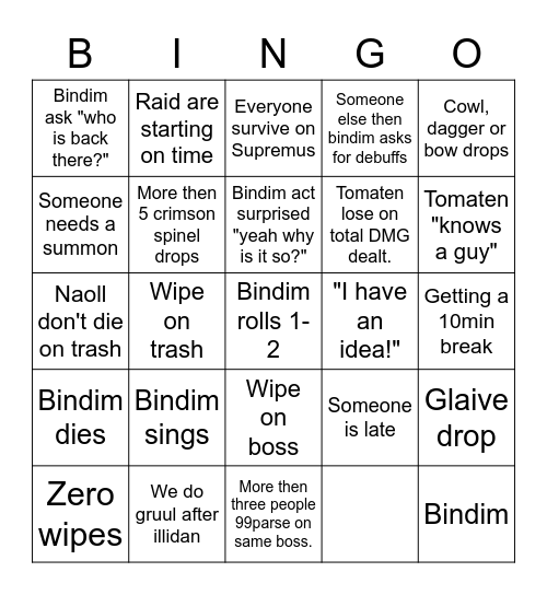 Raid night Bingo Card