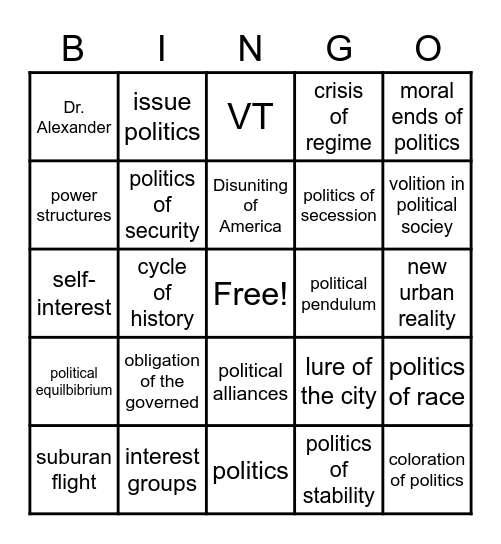 Key Terms BINGO Card