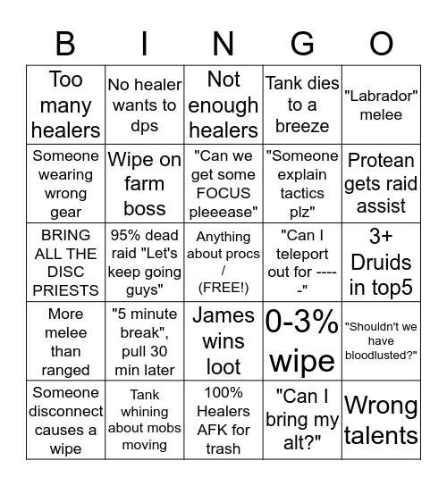 REBELLION RAID BINGO CARD Bingo Card