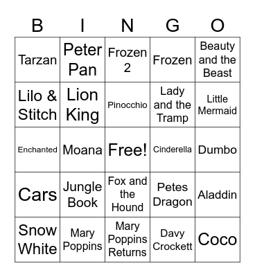 DISNEY Bingo Card