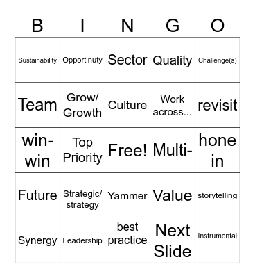 Corporate Lingo Bingo Card