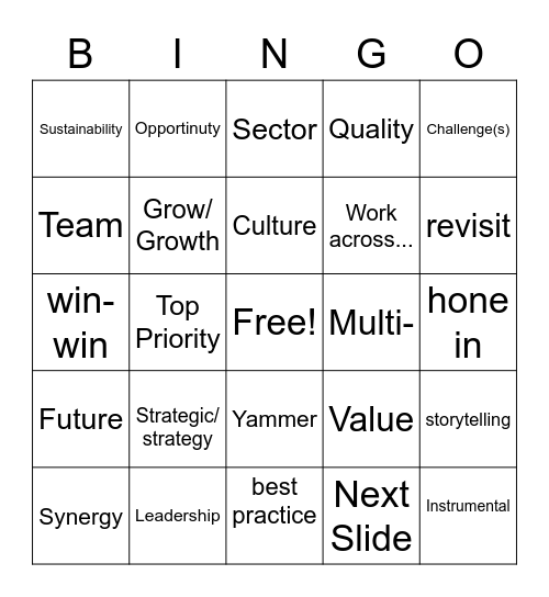 Corporate Lingo Bingo Card