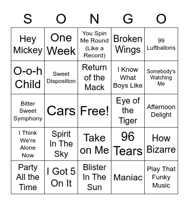 One Hit Wonders Round 3 Bingo Card