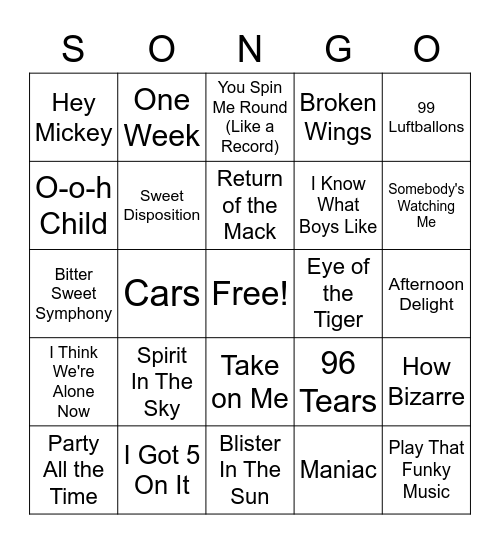 One Hit Wonders Round 3 Bingo Card