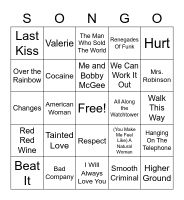 Cover Songs Bingo Card