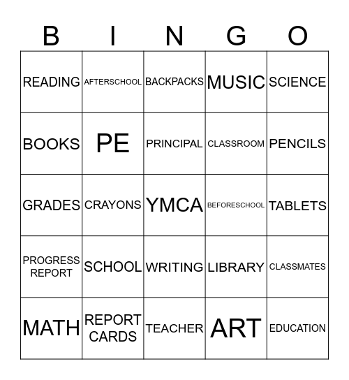 MY SCHOOL  Bingo Card