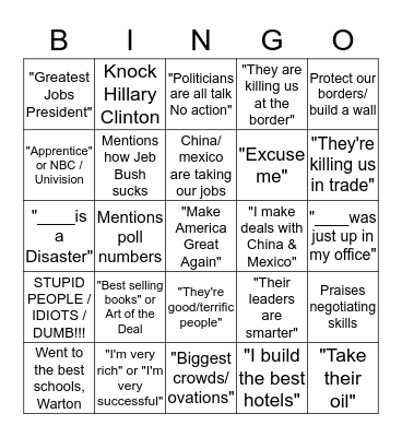 TRUMP DEBATE CARD Bingo Card