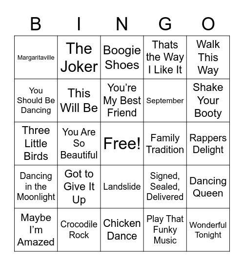 70's Bingo Card