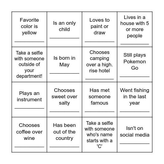 Bordner Scavenger Hunt Bingo Card