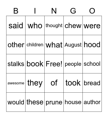 1st grade Bingo Card