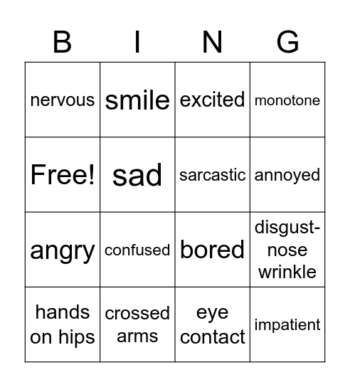 verbal/non verbal communication Bingo Card