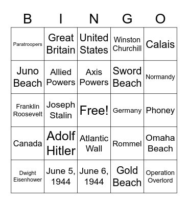 D-Day Bingo Card