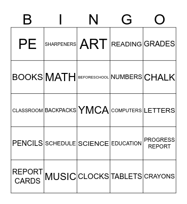 MY SCHOOL  Bingo Card