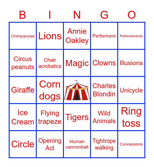 Circus Bingo Card