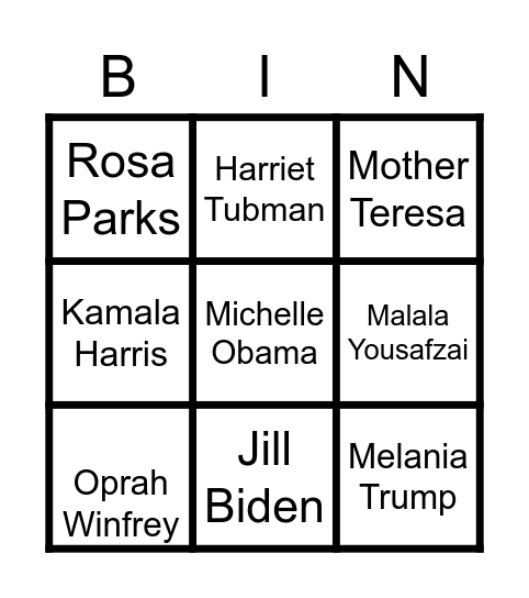 Famous Women Bingo Card