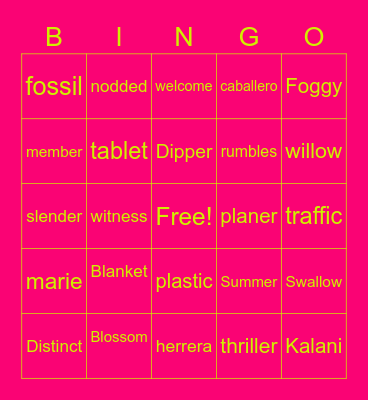 spelling Bingo Card