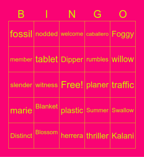 spelling Bingo Card