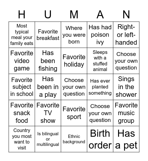 Getting-to-know-you Bingo Card