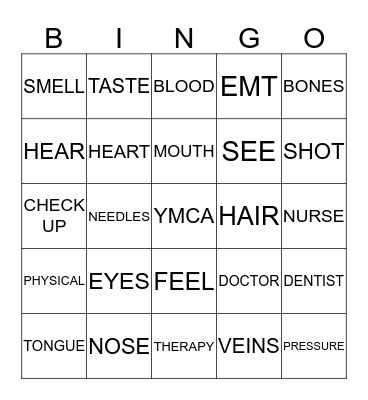 MY HEALTH  Bingo Card