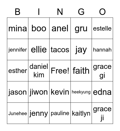 YAG bingo Card