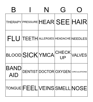 MY HEALTH  Bingo Card