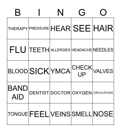 MY HEALTH  Bingo Card