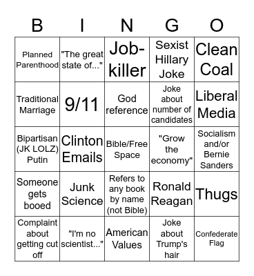 2016 GOP Debate Bingo Card