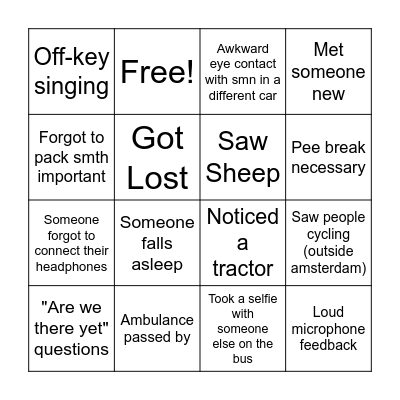 Second Weekend Travel Bingo Card