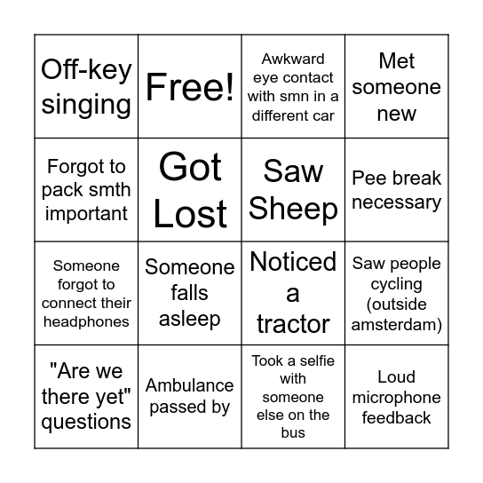 Second Weekend Travel Bingo Card