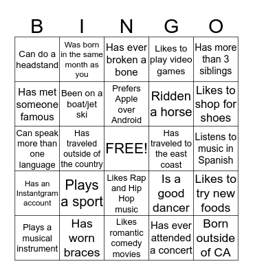 F.A.S.T. BINGO! Bingo Card