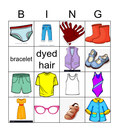 Clothes Bingo Card