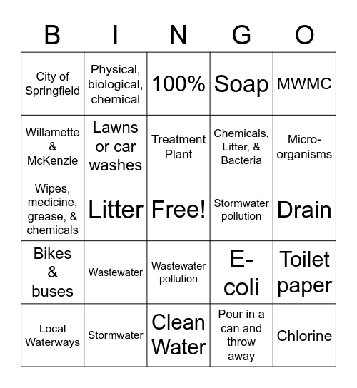 Stormwater & Wastewater Bingo Card