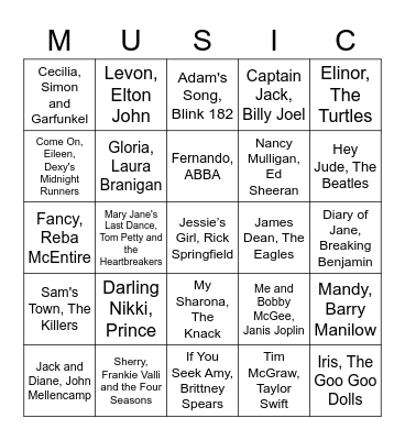 First Names Bingo Card