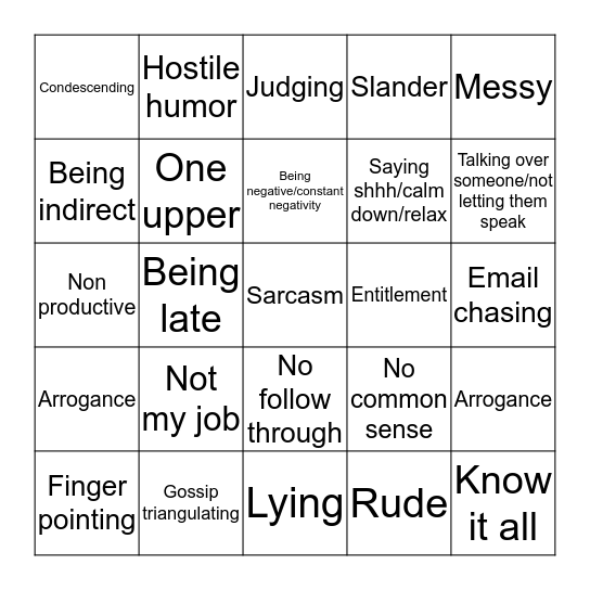 Trigger Bingo Card